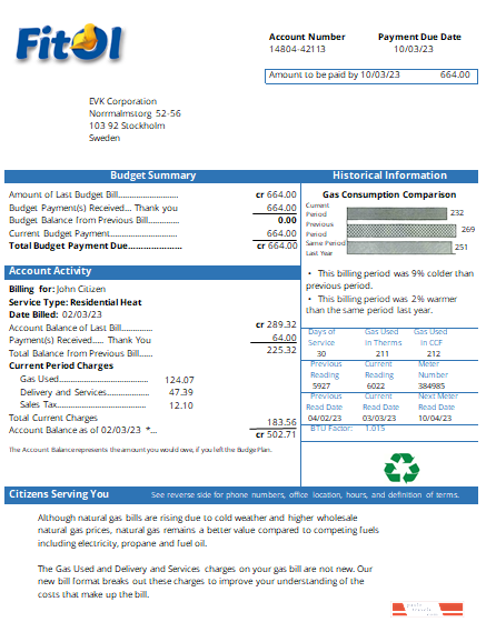 Fitol gas utility business bill, SCR PSD template